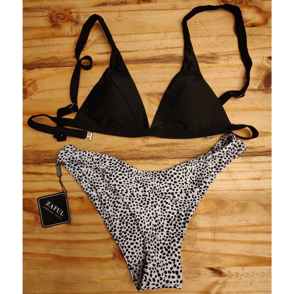 ZAFUL Black & White Spots / Dots Bottom, Black Top Sz 8 NWT